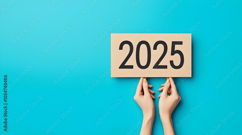 Poster bold and contemporary 2025 design featuring a celebratory line art banner with stars and clean space