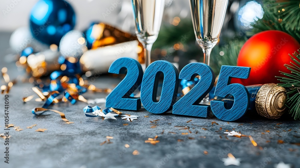 Poster minimalist and sharp geometric featuring the year 2025 in a sleek font design accented with abstract