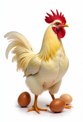 Fototapeta premium High-Resolution Images of Colorful Roosters, Brown Hens, and Baby Chicks Perfect for Farm-Themed Projects and Professional Photography