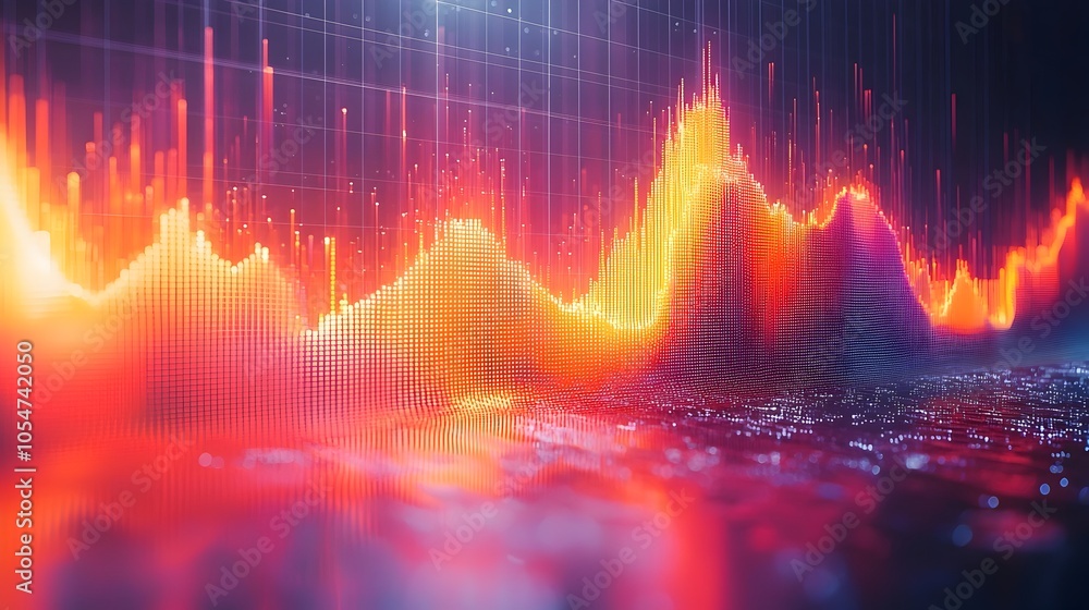 Poster Vibrant and dynamic graph featuring multiple overlaid line charts set against a grid background combined with a bar chart