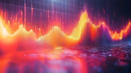 Vibrant and dynamic graph featuring multiple overlaid line charts set against a grid background combined with a bar chart