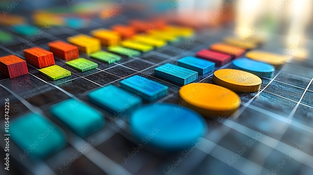 Poster Vibrant and visually captivating data analysis graph featuring intersecting line and bar charts set against a gridded background symbolizing diverse data trends and valuable business insights