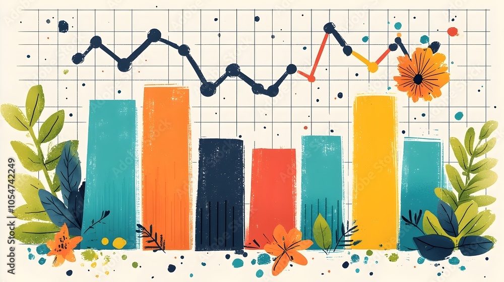 Poster Vibrant Data Analysis Grid with Intersecting Line and Bar Charts Representing Diverse Data Trends and Insights