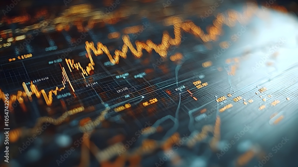Poster Clean and Minimalist Business Data Visualization with Layered Line Charts and Bar Charts on a Grid Background Representing Detailed Data Analysis and Reporting