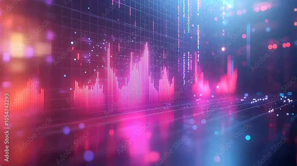 Poster Vibrant Data Visualization with Intersecting Line and Bar Charts Arranged on a Grid Background Representing Diverse Data Trends and Insights