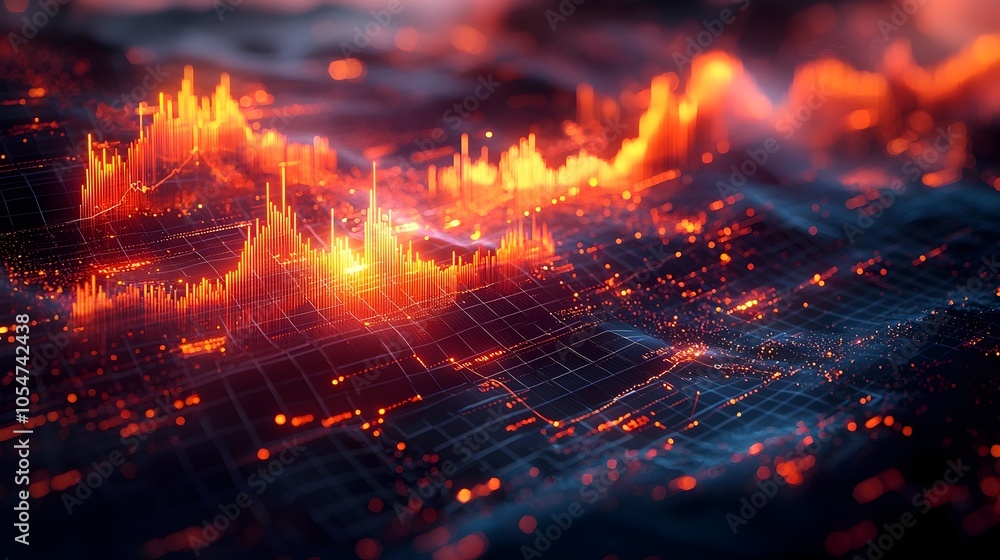 Poster Striking and Detailed Multiline and Bar Graph Visualization Displaying Complex Data Trends and Analytics for Business and Financial Analysis