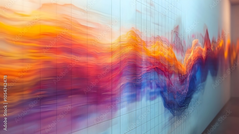 Aufkleber Detailed multi layered data analysis graph featuring colorful line charts overlaid on bar charts set against a clean white grid background
