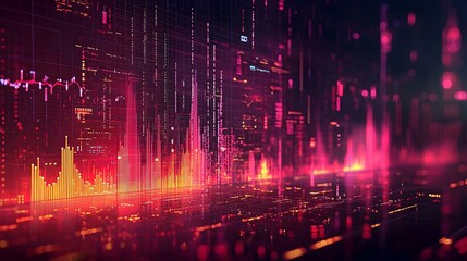 Fototapeta premium Vibrant multi line and bar chart combination displayed on a grid backdrop