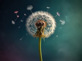 Fototapeta premium Dandelion Seeds Dispersing into the Wind