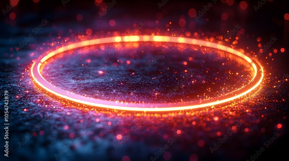 Poster Futuristic 3D tech circle with glowing digital connections and data flows set on a dark backdrop representing the future of big data and advanced technology