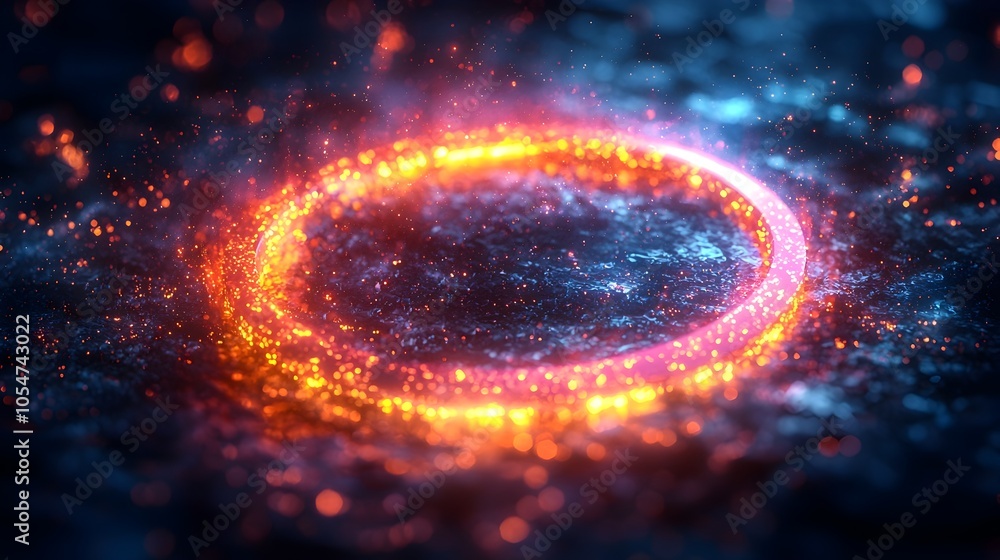 Poster Captivating Digital Tech Circle with Neon Data Visualization Floating in 3D Abstract Background  Elegant and Futuristic Conceptual Capturing the Essence of Big Data and Digital Transformation