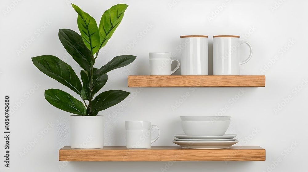 Aufkleber bright and airy home kitchen with a sleek bar counter sink and minimalist shelving displaying neatly