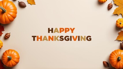 Elegant happy thanksgiving banner with chic, minimalist fonts and abstract fall foliage in neutral colors. Perfect for upscale holiday promotions and greetings.