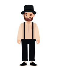 an amish man winking