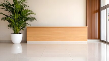 Luxurious hotel lobby featuring a modern reception desk large panoramic windows offering an abundance of natural light and elegant sophisticated furniture creating a warm inviting