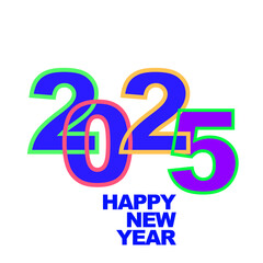Happy New Year 2025 green blue purple yellow pink connected vector eps illustration 