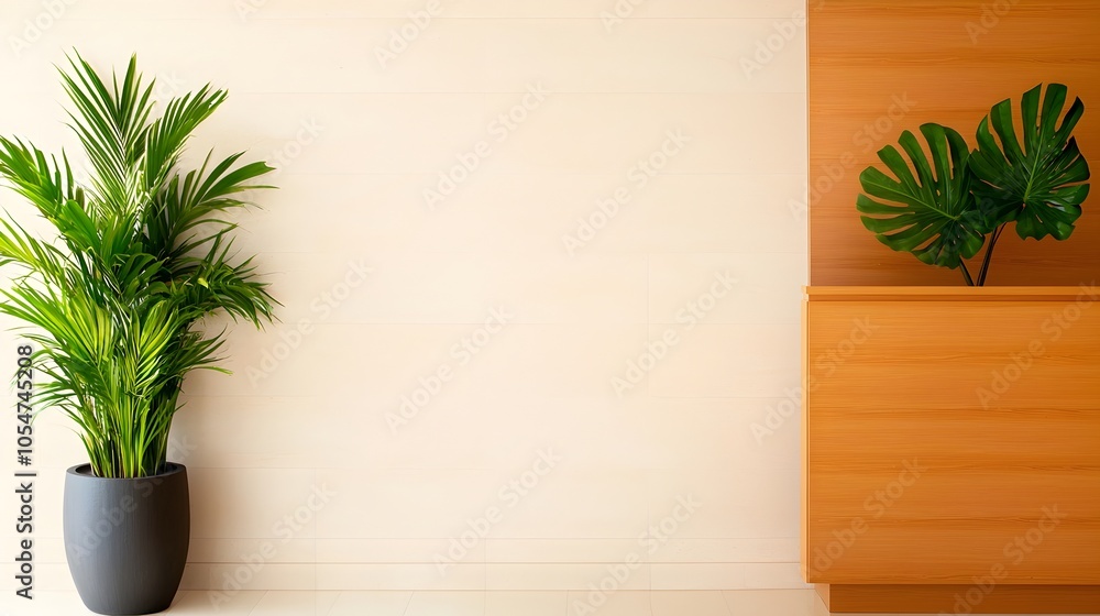 Aufkleber chic and airy contemporary hotel lobby featuring a sleek and modern reception desk positioned in fro
