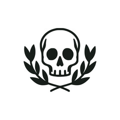skull with floral plant logo vector illustration template design