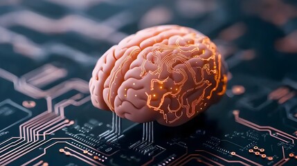 Futuristic digital interface with data nodes and interconnected circuits representing intelligence processes and secure information transfer technology