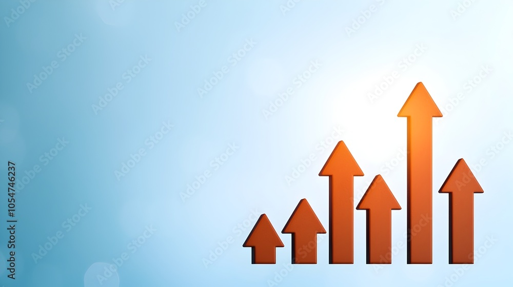 Aufkleber Upward arrows and financial graph displayed on an abstract blue background symbolizing the steady growth and rising success of the market and business ventures