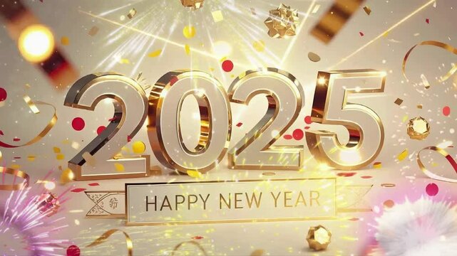 2025 golden on New Year background with fireworks Celebration New Year Golden fireworks 4k full hd video