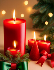 Velas rojas encendidas como motivo de navidad.