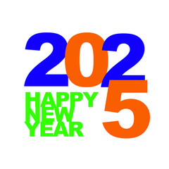 Happy New Year 2025 blue orange green connected vector eps illustration 