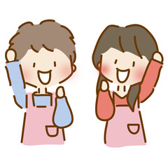 頑張るぞとエイエイオーをしている保育士