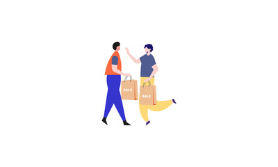 Couple of young man and woman with shopping bags illustration