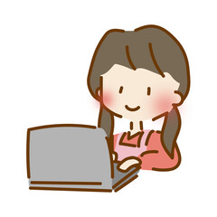 パソコン作業をするゆるくて可愛い女性保育士