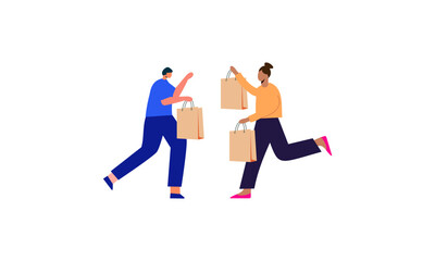 Couple of young man and woman with shopping bags illustration