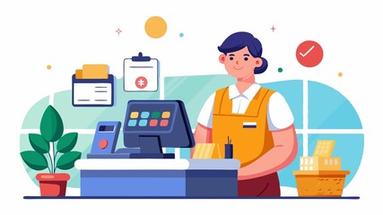 Fototapeta premium Cashiers may also assist customers with product selection, answer questions, and address customer concerns.