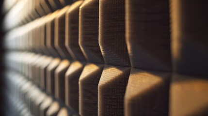 Soundproofing foam panels are creating a unique and textured wall, perfect for reducing noise and reverberation in a room