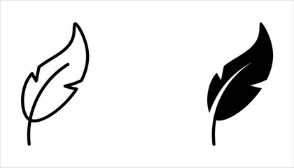 Feather quill pen icon set, classic stationery illustration on white background