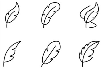 Feather quill pen icon set, classic stationery illustration on white background