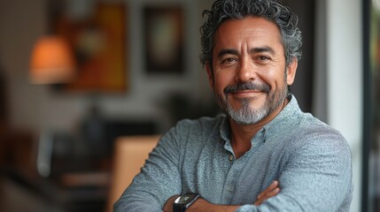 Middle-aged Hispanic man networking at a fintech conference in 2023