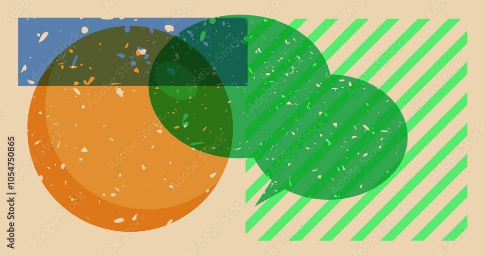 Poster risograph speech bubble with geometric shapes animation. moving object in trendy riso graph design v