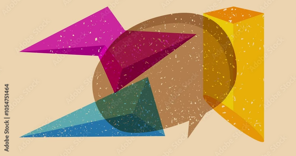 Poster risograph speech bubble with geometric shapes animation. moving object in trendy riso graph design v