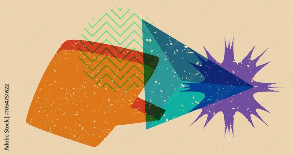 Poster risograph speech bubble with geometric shapes animation. moving object in trendy riso graph design v