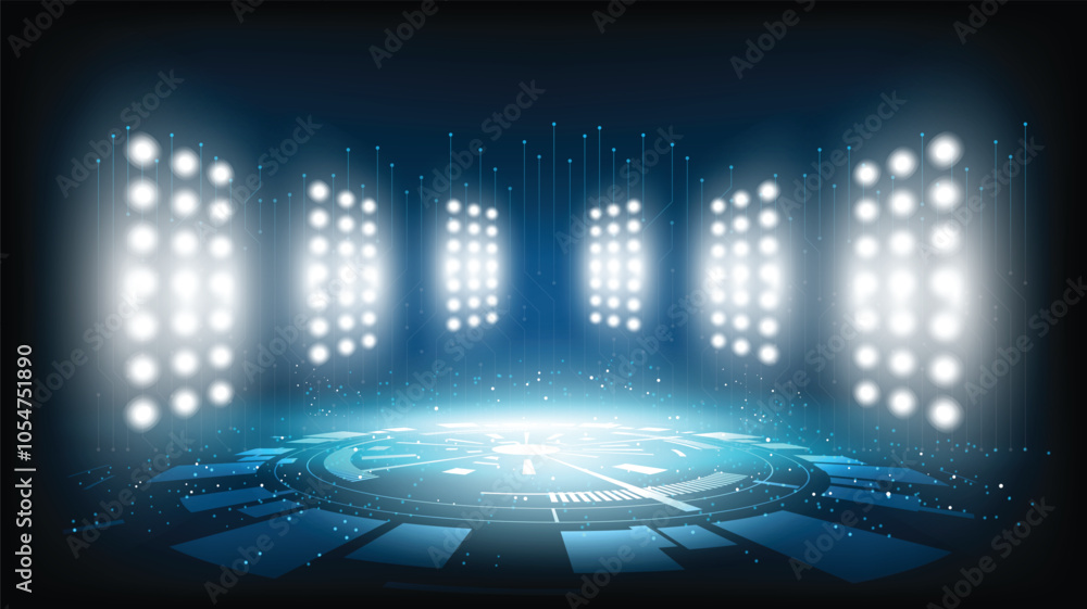 Poster abstract technology background stadium stage hall with scenic lights of round futuristic technology 