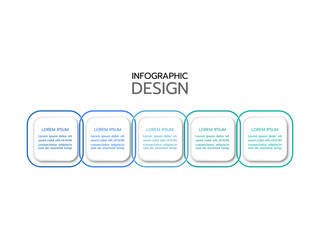 Business infographic thin line process with square template. Vector illustration. Timeline processes with 5 options, steps or parts.