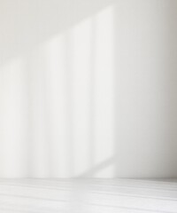Empty room with white wallpaper wall in sunlight from window on light gray polished concrete cement floor for interior design decoration, product background 3D