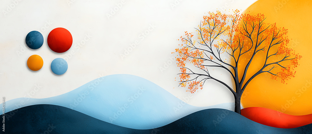 Poster a bold abstract tree amidst vibrant patterns and warm colors a visual exploration of nature and colo