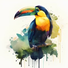 Toucan. Watercolor painting on a white background. Vector illustration.