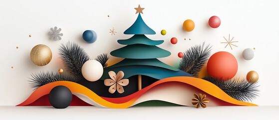 Vibrant and playful abstract tree decoration with dynamic elements for festive cheer and creativity