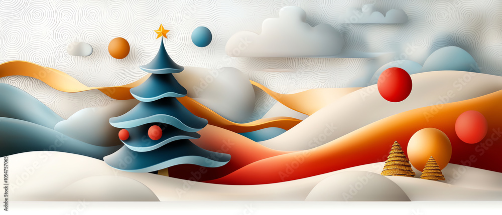 Poster a vibrant and whimsical abstract tree landscape with swirling patterns and colorful elements