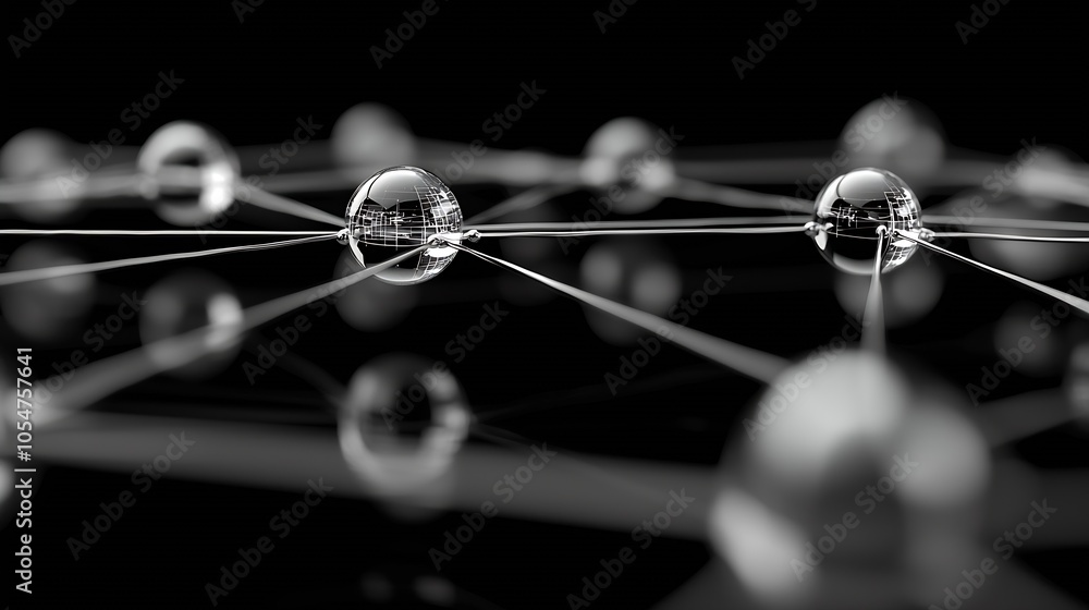 Poster monochrome molecular structure with reflections on dark background science concept : generative ai