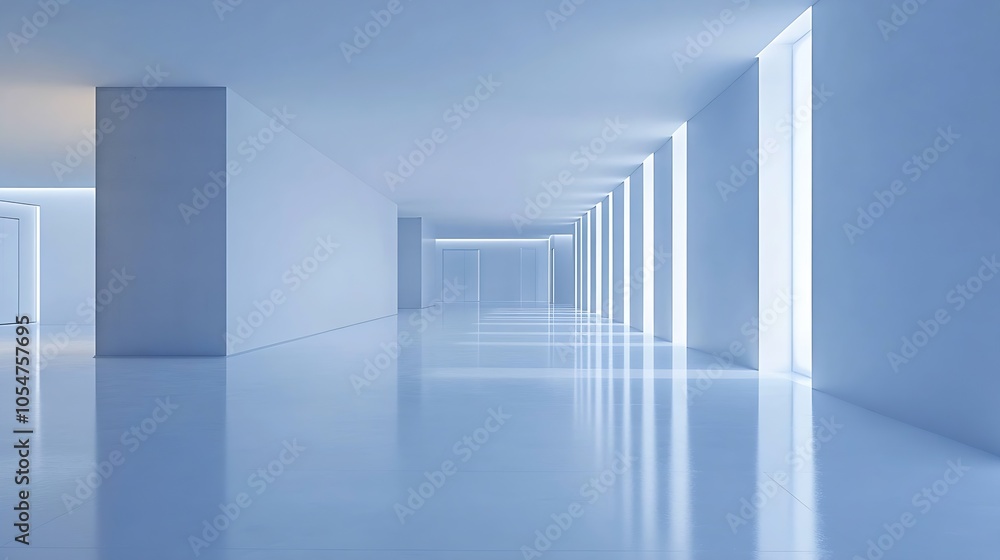 Aufkleber futuristic minimalist hallway with clean white lines and soft lighting for sleek modern architecture