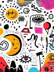 Vibrant Abstract Collage Art with Geometric Shapes, Faces, and Bold Colors - Perfect for Modern and Contemporary Design Projects