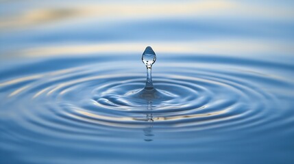 Crystal Clear Water Drop with Perfect Ripples Captured in Serene Environment : Generative AI